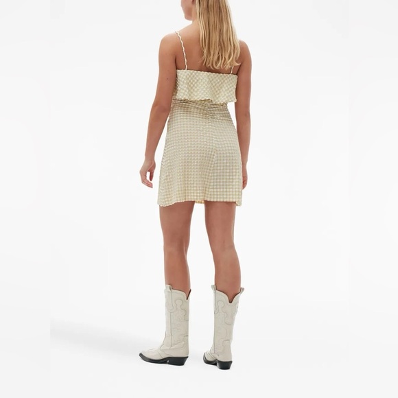 New! GANNI Gingham Check-Print Ruffled Minidress 45247 - Picture 4 of 16